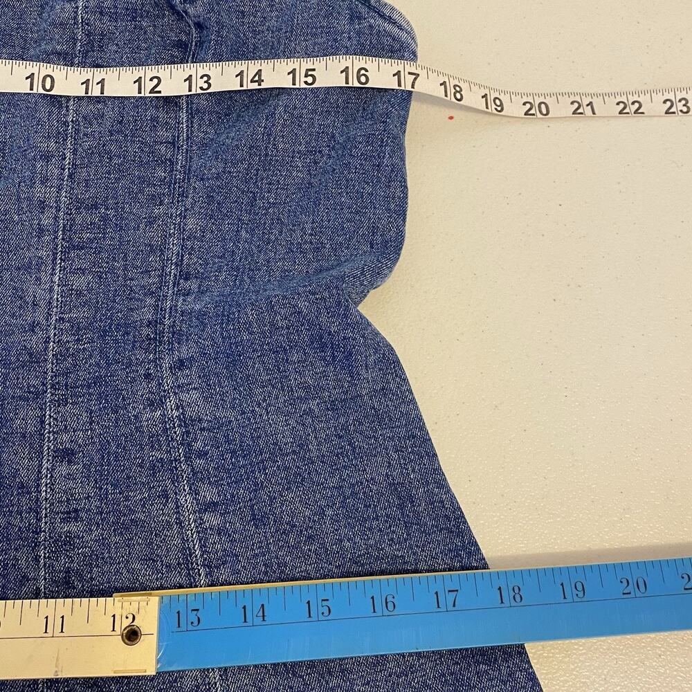 Women L Abercrombie & Fitch Square Neck Fitted Blue Denim Mini Dress Sleeveless - Picture 2 of 9